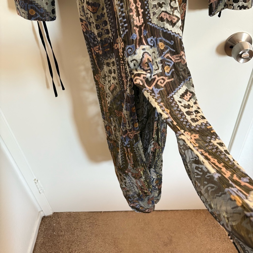 TOPSHOP Fairy Women Size 2 Floral Velvet 70s Style Front Slits Midi Dress Gold - Picture 12 of 14